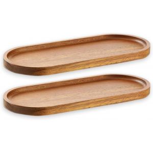 Checarzhn--No1-Lot De 2 Plateaux De Service Ovales En Bois De 29 X 10 Cm Pour Charcuterie, Fromage, Dessert, Collation, Pain, Fruits, Apéritifs - Neuf