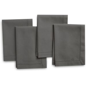 Eryi-Serviettes En Tissu Lot De 4 | Pur Coton Avec Ourlet Jour Échelle | Gris | Taille Carrée 43x43 Cm | Serviettes De Table - Lavables En Machine Et Réutilisables - Neuf