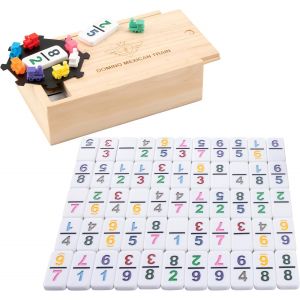 Sansh-- 250126 - Domino Mexicain Train - Nombres - Double 9, Petit Modele Premium - Jeu De Société Familial - Chiffres - 55 Dominos 8 Mm + 8 Trains - 2 À 4 Joueurs - + 3 Ans - Neuf