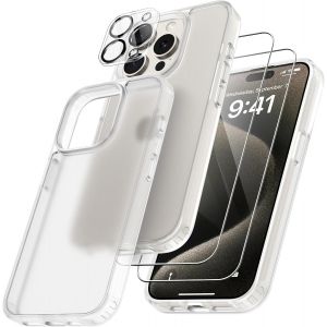 Brs-4 En 1 Coque Pour Iphone 15 Pro Max Avec 2 Verre Trempé Et 1 Caméra Protecteur, [Coussin D'air Intégré] Antichoc Antirayures Protection Housse Pour Iphone 15 Pro Max 6.7"", Blanc Mat - Neuf