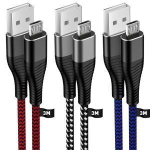 Dda-Lot De 3 Câbles Micro Usb De 3 M, Longs Câbles De Charge Android, Câble De Charge Micro Usb En Nylon Tressé Pour Manettes Ps4/Ps4 Pro/Ps4 Slim, Samsung Galaxy S6/S7, Kindle Fire, Xbox One Et - Neuf