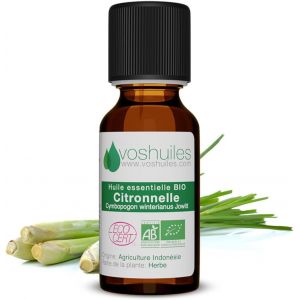 TRAHOO-Voshuiles - Huile Essentielle Citronnelle Bio 10ml - Parfum Citronn&eacute; d'Agrumes - Largement Utilis&eacute;e et Appr&eacute;ci&eacute;e - Huiles Essentielles de Qualit&eacute; - 100% Pure et Naturelle - HEBBD et Certifi&eacute;e - Neuf