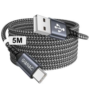 Câble USB C Long [5M] Câble USB C Charge Rapide 3.1A Chargeur C Charge Rapide Nylon Tressé Connecteur Synchro pour Galaxy S21,S20,S10,S,A21,A51,Huawei P40 P30 P20, Redmi,Smartphone - Neuf