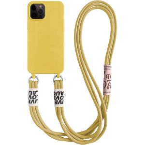 Kal-Chaîne De Téléphone Portable Pour Iphone 12 Pro Max - Bandoulière - En Silicone Liquide Avec Cordon De Serrage - Pour Iphone 12 Pro Max - Jaune - Neuf