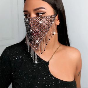 Chaîne De Visage À Pompon Noir En Maille De Cristal Bling-Bling Avec Pendentif En Cristal, Bijoux Pour Femmes Et Filles, Pour Soirée, Bal Vénitien, Robe De Mardi Gras - Neuf