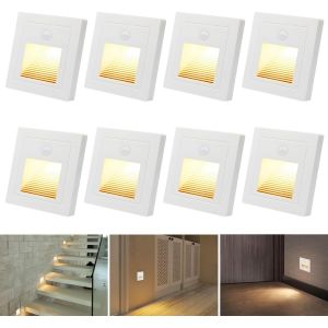 Spot Led Pour Escalier, 8 Spots Encastrés Avec Détecteur De Mouvement, Blanc Chaud 3000K, 1,5W 230V Spot Encastré Pour Escalier De 60 Mm De Côté, 86 Mm De Côté Et Pour L'Intérieur. - Neuf