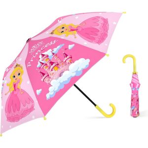 Parapluie Enfant Avec Housse, Coupe-Vent Et Durable Parapluie Pour Filles Gar&ccedil;ons, Facile &Agrave; Transporter Parapluie Pliant Enfant, Parapluie Canne Avec Un Motif Mignon (F&ecirc;te Des Animaux) - Neuf