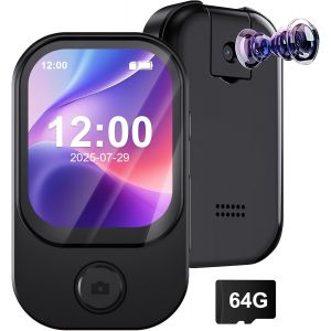 Lecteur Mp3 Mini 64Gb Avec Appareil Photo, Bluetooth 5.3 Haut-Parleur &Eacute;cran Tactile Radio Fm Enregistreur Vocal Vid&eacute;o Alarme Fonction E-Book Carte Tf - Neuf