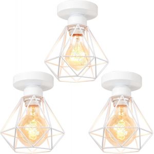 Kal-3 Packs Plafonniers Industrielles Vintages Luminaires E27 Rétro Lustre Suspension Design Métal Cage Ø160mm Éclairage Plafond Pour Salon Cuisine Chambre - Neuf