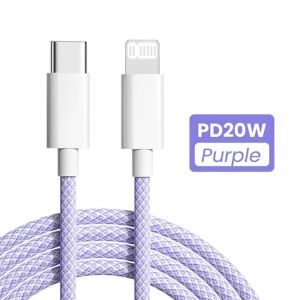 Câble De Charge Rapide Usb-C Vers Lightning 20w Pd Pour Iphone 14/13/12/11 Pro Max/Xs/8 Plus/Ipad, Cordon Durable Tressé En Nylon Avec Données.Violet.1,5m - Neuf