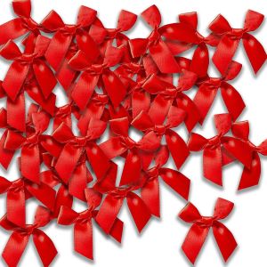 Kal-48 Pi&egrave;ces Noeuds, Mini Noeud De Ruban Rouge No&euml;l, Noeud Rouge Satin Adhesif Convient Pour Le Bricolage, La D&eacute;coration De Cartes De V?ux, La D&eacute;coration De No&euml;l Et De La Saint-Valentin - Neuf