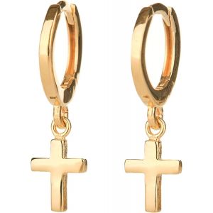 Chenquansarl-Tourmalina - Boucles D'oreilles Cr&eacute;oles Avec Pendentif Croix Dor&eacute;es En Argent Sterling 925 - Boucles D'oreilles Avec Pendentif Croix Dor&eacute;e - Taille 12 Mm Et 8 Mm - Pendentif Croix - Tour - Neuf