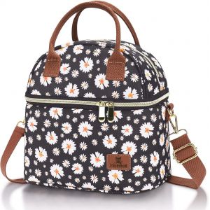 Sac Isotherme Repas Femme, 9l Sac Bureau, Lunch Bag Imperméable À 2 Compartiments Pour L'école Et Le Travail, Marguerite - Neuf
