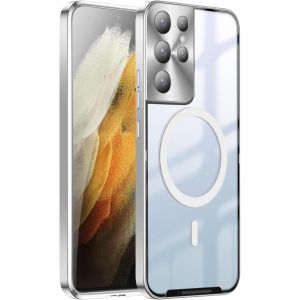 Sjzg-Hercn Metal Protective Case For Samsung Galaxy S21 Ultra 5g ; Ring Magsafe Magnet - Wireless Charging - Aviation Aluminum Metal Protective Bumper Designed - Built-In Camera Lens Film - Slim (Sil - Neuf