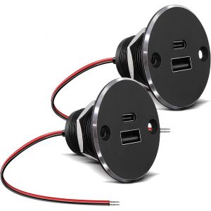 Prise Usb 12V Chargeur Camping-Car, Tout En Aluminium Double Port Prise Usb-C 24W Pd3.0 Et Qc3.0 Pour Bateau Marine Camion Caravane V&eacute;hicule (Plus Grand 2Pcs) - Neuf