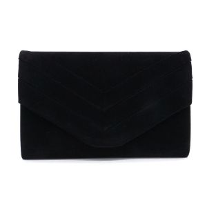 Une pochette de soirée de banquet noire (environ 23*5*15cm) Élégante pochette de soirée de mariage en simili-daim de style enveloppe Sac à main de fête - Neuf