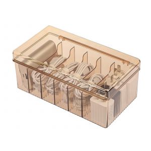 Bo&icirc;te de rangement de c&acirc;bles &agrave; 6 compartiments avec couvercle - Marron - Neuf