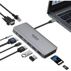 Adaptateur USB C, HUB USB C Multiport 10-en-1 vers HDMI et VGA, USB 3.0/2.0, PD 100W, Ethernet RJ45, SD/Micro SD et Audio 3.5mm, Dock USB C pour MacBook Pro/Air 2021/2020 XPS Tablette - Neuf