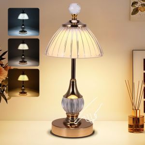 Kal-Lampe De Table En Cristal, Led Tactile À Intensité Variable Avec 3 Modes De Couleur Lampe De Chevet Rechargeable Sans Fil Luminosité Réglable Pour Une Chambre Salon Bar Restaurant - Neuf