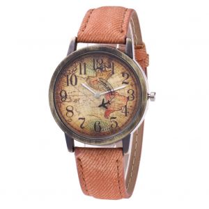 Montre-Bracelet A Quartz Zhoulianfa A Motif De Carte Tendance Pour Hommes Et Femmes, Bracelet En Jean (Cafe) - Neuf