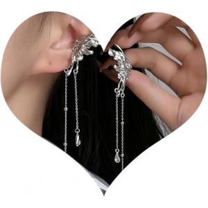 Kal-Boucle D'oreille Papillon Cz Boucle D'oreille Clip Papillon Longue Chaîne Papillon Boucle D'oreille Clip Papillon Argent Bijoux Pour Femmes Et Filles(Gauche) - Neuf