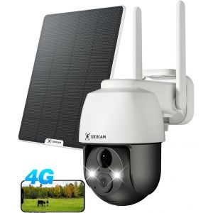 4G LTE Wireless Outdoor Surveillance Camera, 2K Solar PTZ 4G with SIM Card, PIR Human Detection, AI Recognition, 10000mAh Battery, Cloud TF, Works with Alexa - Neuf