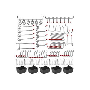 Ensemble de 114 pi&egrave;ces pour panneau perfor&eacute; avec crochets, bacs, verrous et crochets divers pour l'organisation des outils - Neuf