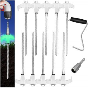Eryi-Piquets De Tente En Acier, 10 Pièces Stable Et Robuste Sardines De Fixation À Visser Sardines Camping Avec Lumineux Et Adaptateur Pour Visseuse Sans Fil Sardine Tente Pour Camping Et Extérieur - Neuf