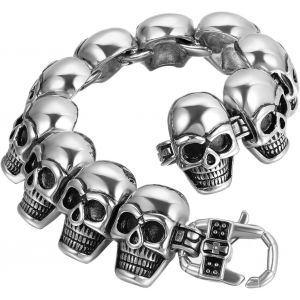Eryi-Bracelet Homme Acier Inoxydable Crâne : Tête De Mort Bracelet Lourd Punk Gothique Bracelet Homme Crâne Biker Chaîne De Moto Bracelet À Maillons Bracelet Acier Inoxydable Bracelet Poignet Cadeau, - Neuf