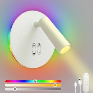 Applique Murale Intérieur Rgblampe Murale Avec Télécommande 8w Lampe De Chevet 350°/90° Spot Rotatif Montage Mural Lampe De Lecture Avec Interrupteur Pour Chambre À Coucher 14cm,Blanc - Neuf
