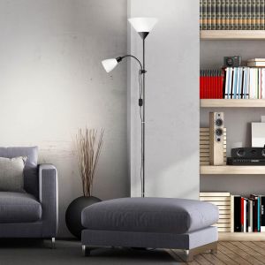 Plafonnier Avec Bras De Lecture Réglable & Interrupteur À Bascule | 1,8 M De Hauteur | Lampadaire Décoratif | Lampe De Lecture Avec 1x Douille E27 & 1x Douille E14 | En Aluminium/Plastique En - Neuf