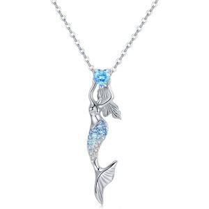 Chaîne De Sirène 925 Filles En Argent Sterling Zircon Pendentif Sirène Bijoux Cadeaux Pour Femmes Enfants - Neuf