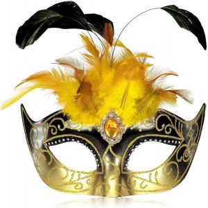 Masque De Bal Masqu&eacute; 2025 Pour Femme Avec Plumes-Masque V&eacute;nitien Pour Bal Masqu&eacute;-Mardi Gras.[J546] - Neuf
