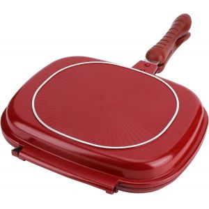 Jexnovashop-Po&ecirc;le &Agrave; Frire Double Face 28cm Po&ecirc;le Carr&eacute;e Rouge En Alliage D'aluminium Omelette Pan Maison Cuisine Fournitures De Cuisine - Neuf