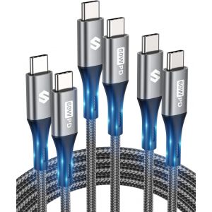 KAL-C&acirc;ble Usb C Vers Usb C [Lot De 3: 1M+2M+2M] 60W 20V/5A Pd3.0, C&acirc;ble Type-C Charge Rapide Pour Ipad Air, Ipad Pro, Ipad Mini, Macbook, Laptop, Tablets, Samsung S22/S21/S20, Xiaomi, Switch - Neuf