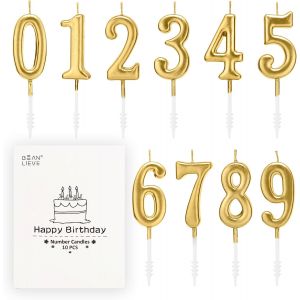 Mevronisshop-Lot De 10 Bougies D'anniversaire &Agrave; Chiffres - Bougies &Agrave; Chiffres De 0 &Agrave; 9 &Agrave; Paillettes Pour D&eacute;coration De G&acirc;teau, Anniversaire De Mariage Et F&ecirc;te (Champagne Dor&eacute;) - Neuf