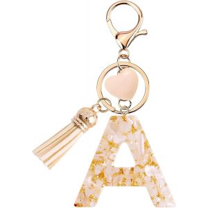 Kal-Porte-Cl&eacute;s Pour Fille - Pendentif En Forme Coeur - Porte-Cl&eacute;s Avec Lettre Porte-Cl&eacute;s Fille Initiale- Cadeau Pour Femme Gland Or Porte Clef Femme - Neuf