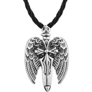 Kal-Collier Ailes Pour Homme, Collier Pendentif Croix &Eacute;p&eacute;e Ailes Vikings Nordiques Avec Cha&icirc;ne De 19,7 Po, Collier D'amulette Totem D'ange Ancien, Collier Hip-Hop, Bijoux Ailes De Croix - Neuf