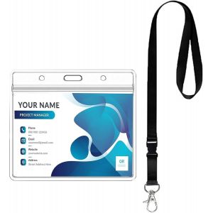 1/2 PCS Porte Badge Cordon Tour de Cou avec Porte-cartes, Porte Carte Tour de Cou Transparent et Etanche, Porte Cl&eacute;s Carte de Travail, Carte D'&eacute;tudiant, Lani&egrave;re de Bureau - Neuf