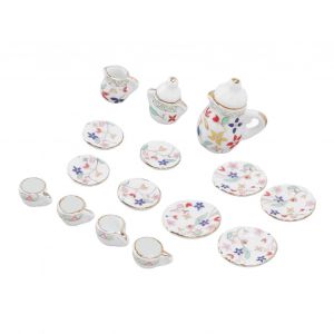 Dollhouse Miniature Tea Set - 15 Pcs Tasses &agrave; th&eacute; en c&eacute;ramique Simulation Model Props - Neuf