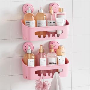Caddie de Douche &agrave; Ventouse, &eacute;tag&egrave;re Murale de Rangement de Bain pour Shampoing, Nettoyant pour Le Corps, Support de Douche en Plastique, Amovible sans Per&ccedil;age,Rose - Neuf