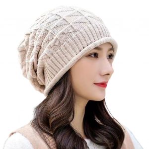 Chapeau Tricoté Unisexe D'hiver, Extensible, Coupe-Vent, Couleur Unie, Protection Des Oreilles, Hip Hop, Chaud, Usage Quotidien, Casquette, Randonnée, Voyage, Shopping, Casquette Empilée-Beige - Neuf