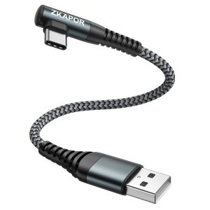 Câble USB C 90 Degrés 15CM, Câble USB C Charge Rapide Nylon Tressé Cordon Angle Droit Type C pour iPhone 15/15 Pro Max, Samsung Galaxy S23/S22/S21, Note 10, Huawei P40/P30, Google Pixel-Gris - Neuf