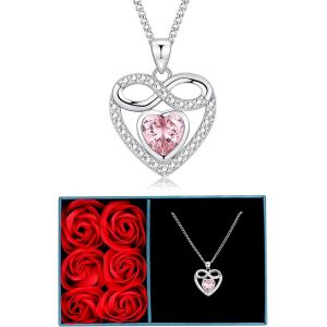 Kales-Collier Femme Pendentif Coeur Love Unlimits,Eternelle Roses De Bo&icirc;te Cadeau Collier Pour Femme,Maman,F&ecirc;te Des M&egrave;re - Neuf