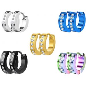 5 Paires Boucles D'oreilles Créoles Or Boucles D'oreilles Diamant Femme Acier Inoxydable Boucles D'oreilles Anneaux Homme Noir Boucles D'oreilles Homme Creole Boucles D Oreilles Femme Argent - Neuf