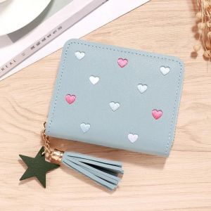 HUED-2024 femmes petit portefeuille dames Mini gland portefeuille mignon fille courte fermeture &eacute;clair belle Pu cuir porte-monnaie femme portefeuille &agrave; main Cartera-Light blue - Neuf