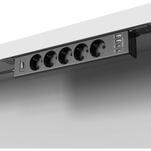 Multiprise &agrave; montage sous &eacute;vier avec parasurtenseur - Multiprise commutable individuellement - 5 prises avec 2 USB A et 2 Type-C (PD 20 W) - C&acirc;ble de 2 m (noir) - Neuf