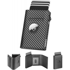 Airtag Porte Carte Homme Slim Portefeuille Homme Pop Up Pour 10 À 12 Cartes, Portefeuilles Et Porte-Cartes Magnétique Avec Blocage Rfid & Monnaie Zippée Fenêtre D'Identification (Noir) - Neuf
