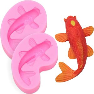 2 pièces Koi Fish Moule en silicone Poisson Bonbons Fondant Moule Poisson de petite taille en forme de chocolat Moule de cuisson - Neuf