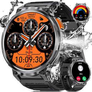 Montre Connectée Homme,1,85"" Militaire Smartwatch Avec Torche Led,730mah Ip68 Étanche Smartwatch Robuste 100+ Modes Sport Assistant Vocal Appel Sms Fréquence Cardiaque Spo2 Ios Android - Neuf